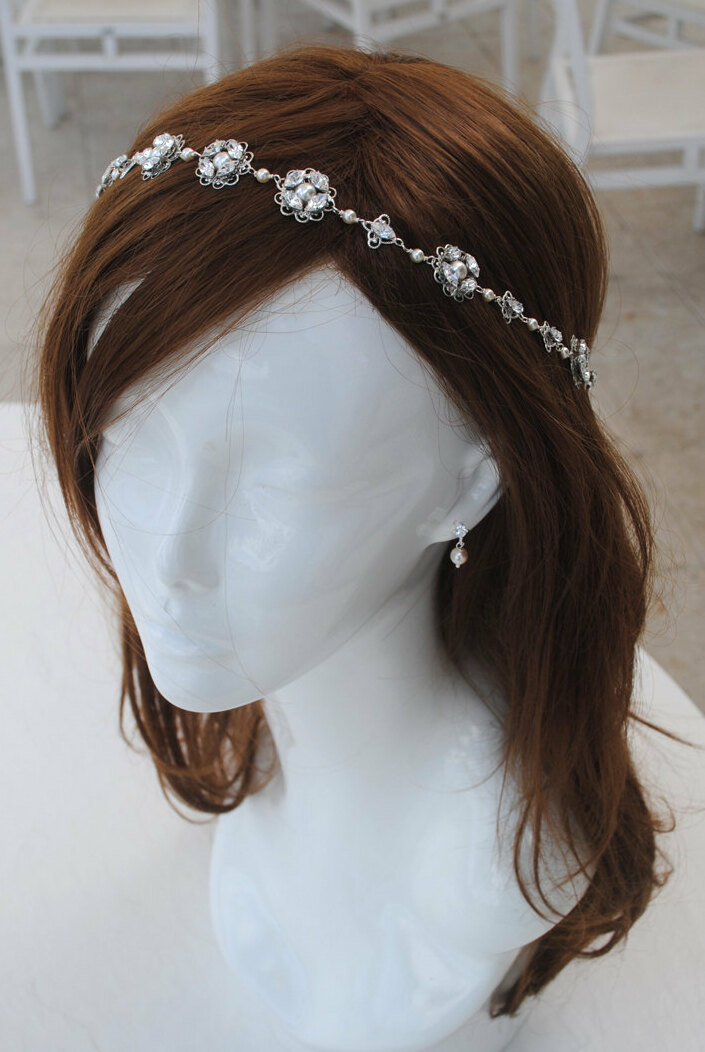 bohemian headpiece, short hair, crystal and headband