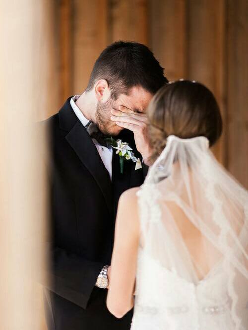 romantic, groom, bride and cry