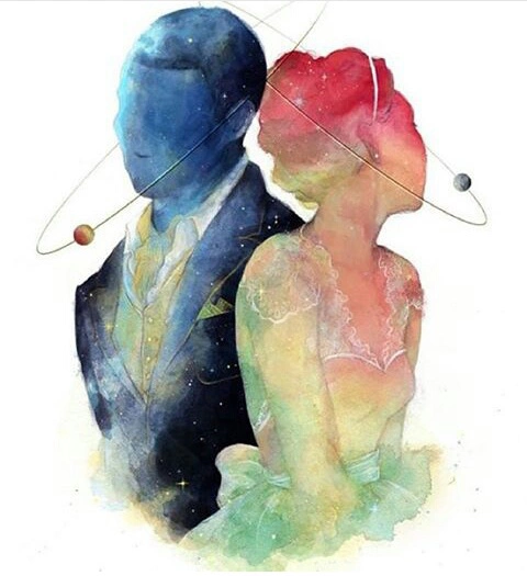 galaxy, boy, girl and red