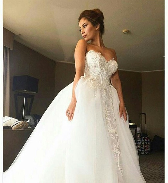 bride, dress, white and hair style