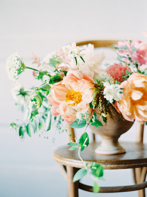 bouquet, coral, peonies and peach