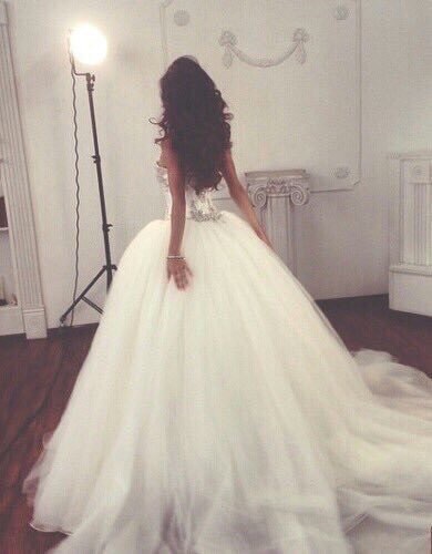 wedding dress, train and glamorous