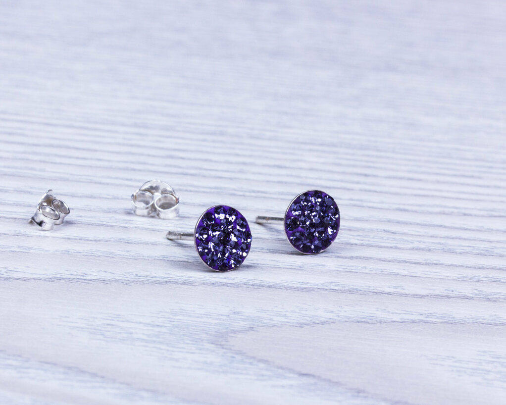 tiny studs, purple swarovski, purple earrings and etsy