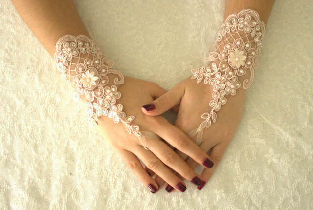 pink lace gloves, french lace and wedding gloves