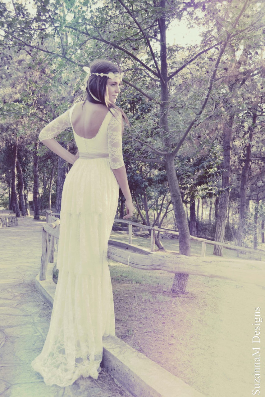 unique wedding dress, ivory lace gown, bohemian wedding and beach wedding dress