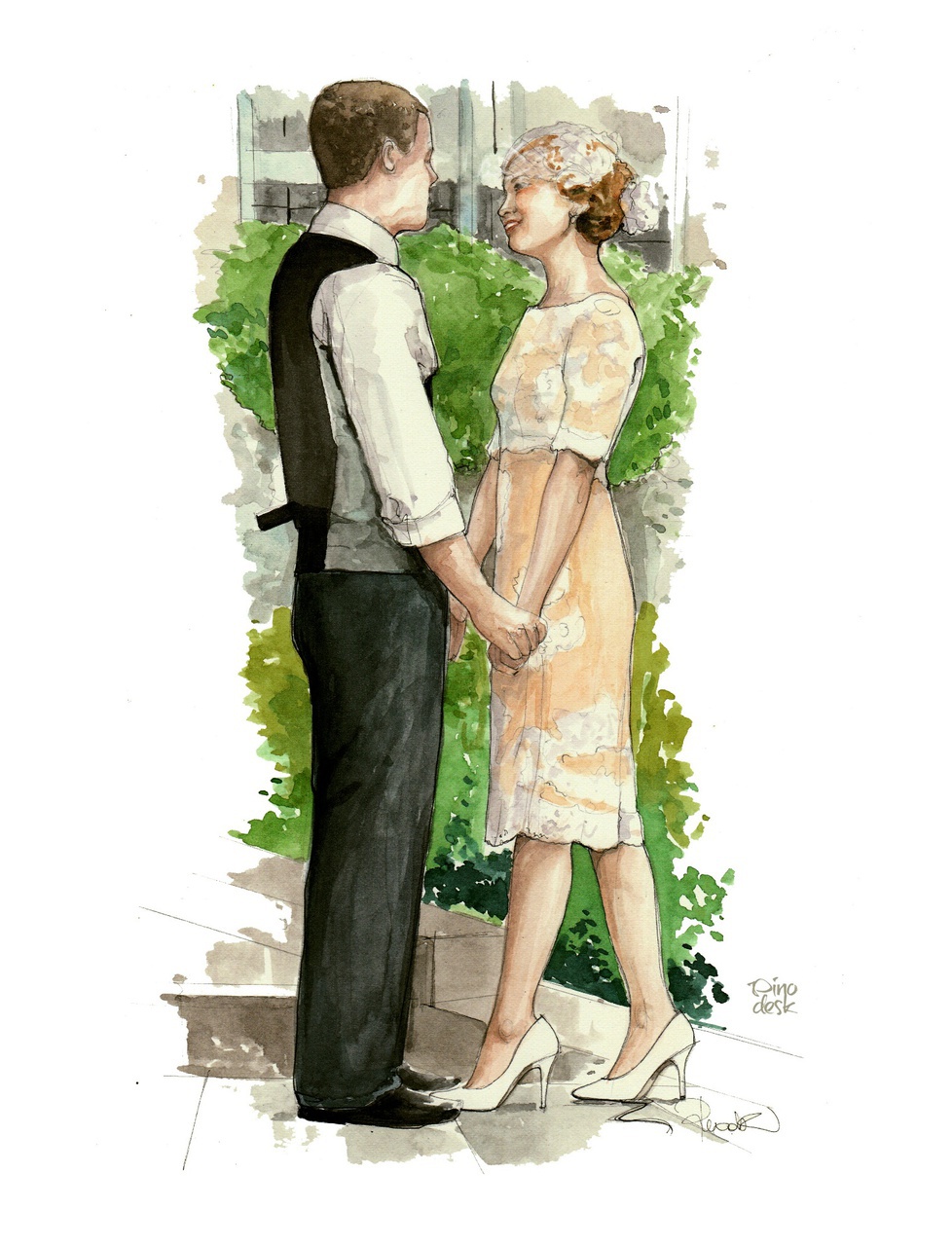 pinodesk, illustration, couple and bride