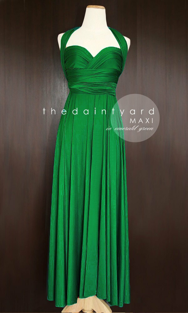 dress, maid of honor, full length and emerald wrap dress