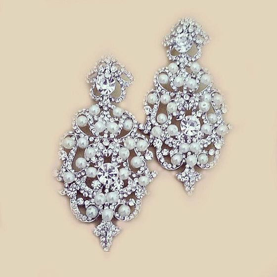 bridal earrings, pearl chandelier, pearl earrings and etsy