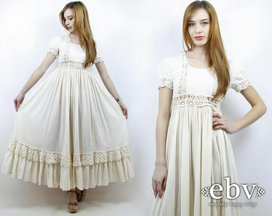 cream crochet dress, hippy dress, beach wedding dress and hippie wedding dress