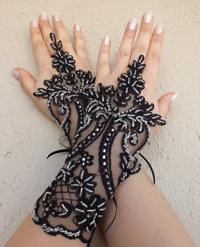 etsypromoteam, black gloves, gothic glove and halloween gloves