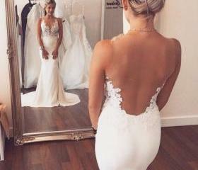 lace prom dress, lace wedding dress and slim prom dress