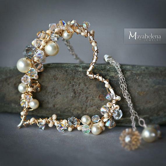 sterling silver, heart lariat, swarovski crystals and free form