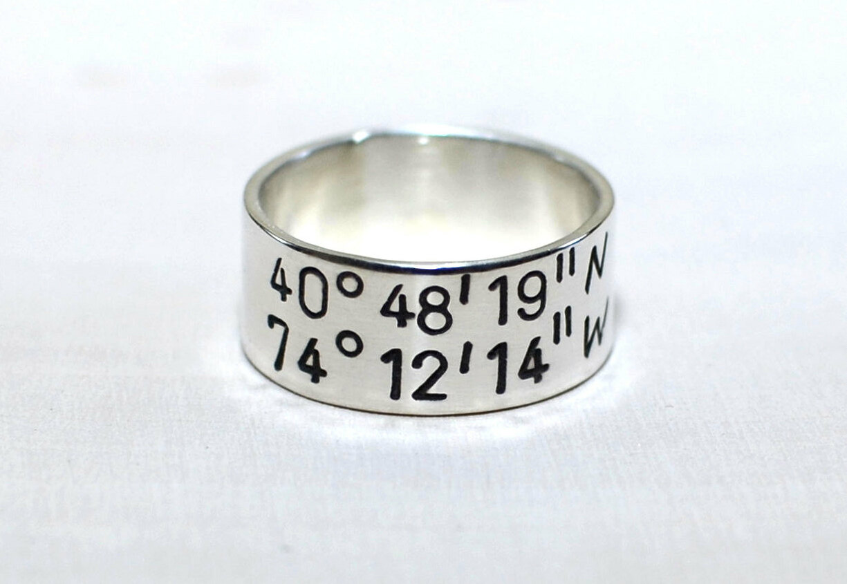 gps coordinates, location ring, latitude ring and wedding ring