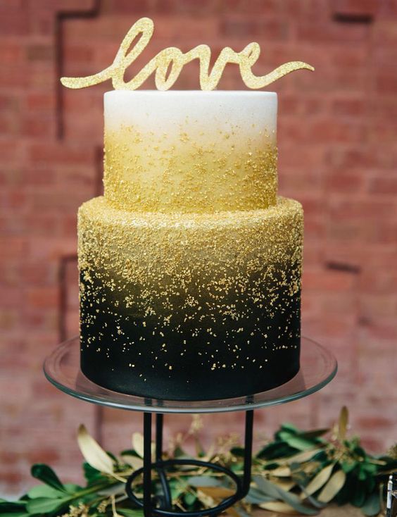wedding cakes, bridal, beautiful and black and gold