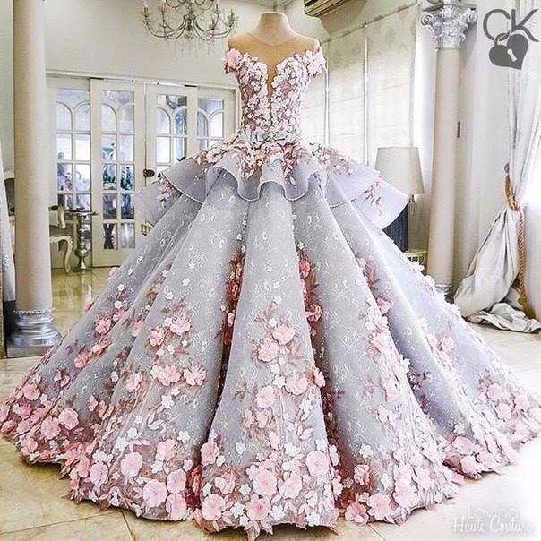 wedding dress and pink floral