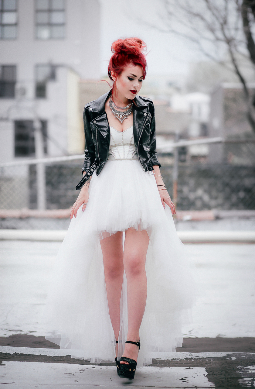 leather jacket, hills shoes, red hair and luanna perez