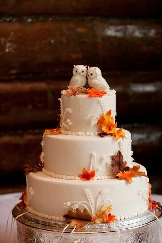 leaves, wedding cake and owls