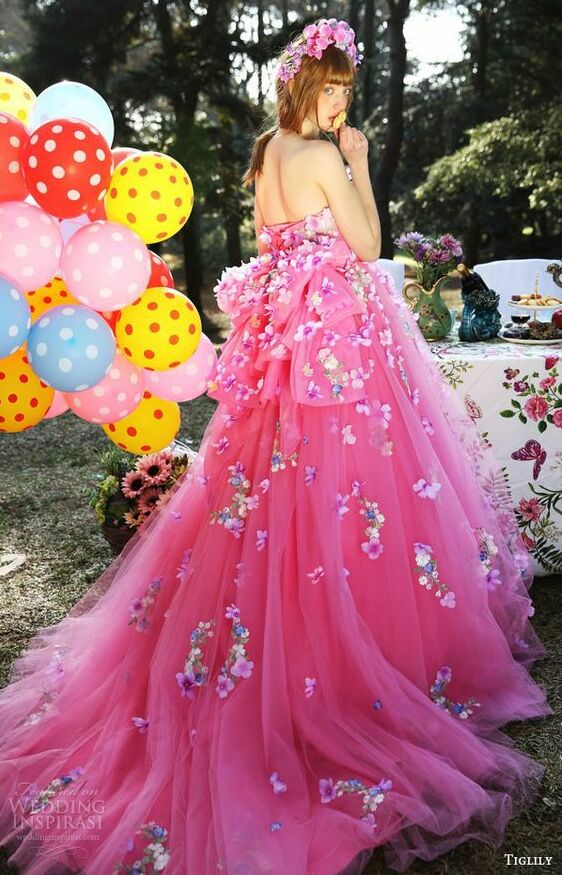 tiglily, “collection of pandora”, bridal and pink wedding dress