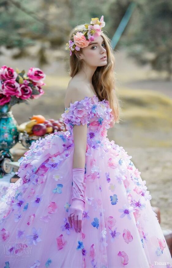 wedding dress, pink wedding dress, bridal and tiglily