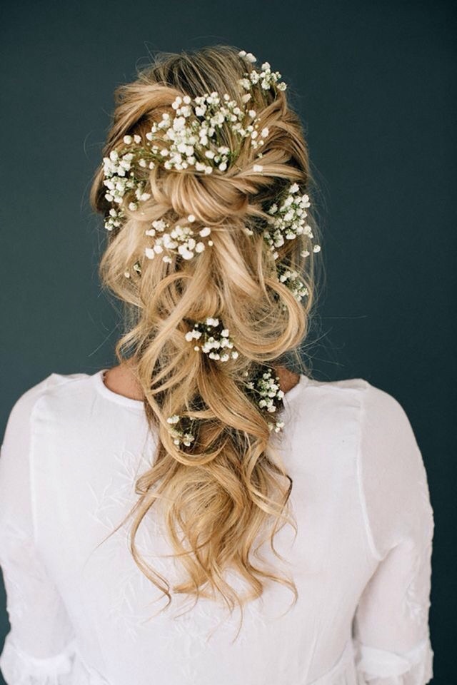 promhair, blonde, flowers and hairdo