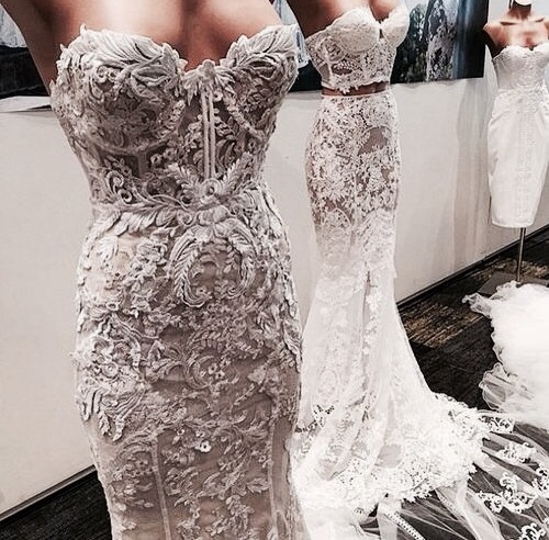 embroidery, mermaid silhouette, lace and wedding dresses