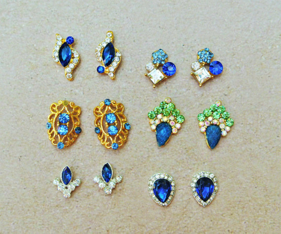 nail gems, prom nails, etsy and rhinestones