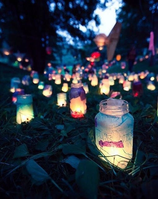 jars, night, glow and lights