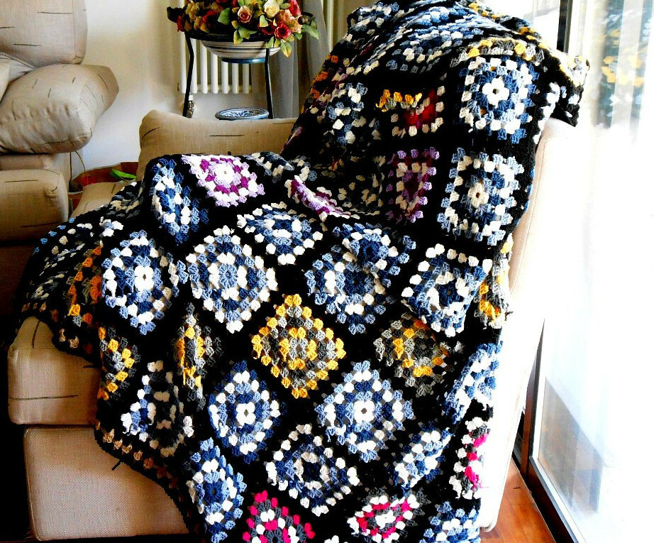 chunky blanket, crocheted blanket, granny square and crochet blanket