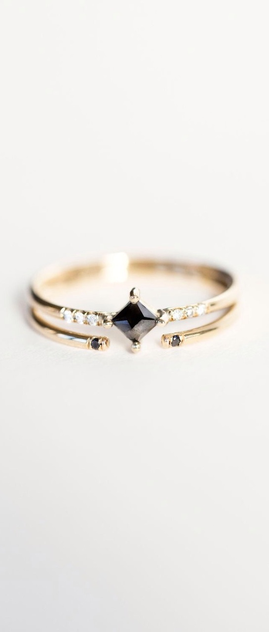 yellow gold, black and white diamond and wedding ring