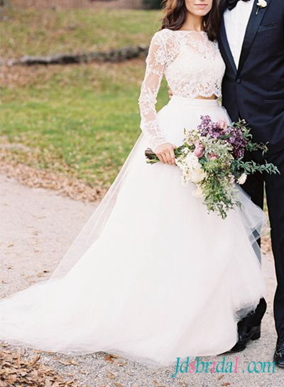 lace top, long sleeves and separates wedding dress
