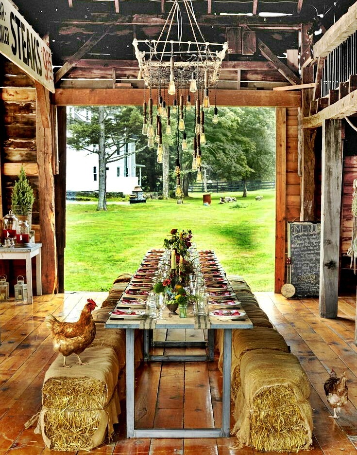 country wedding, hay bales, table and barn