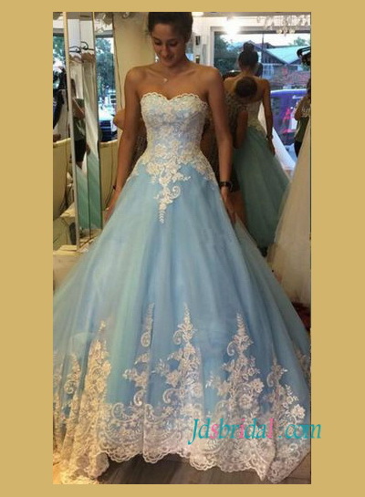 blue wedding dress, blue and white and princess gown