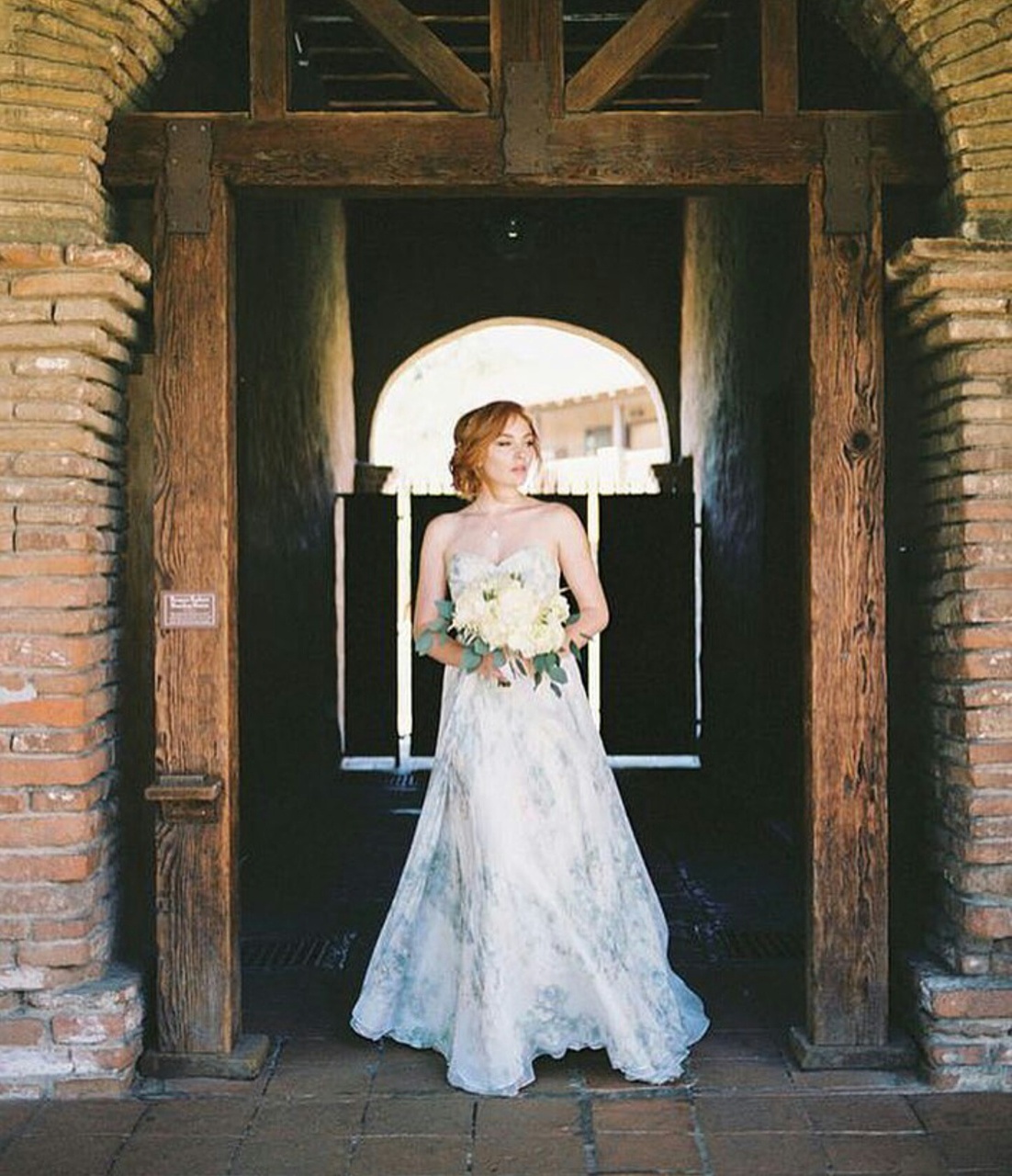 wedding dress, green eyes, redhead and freckles