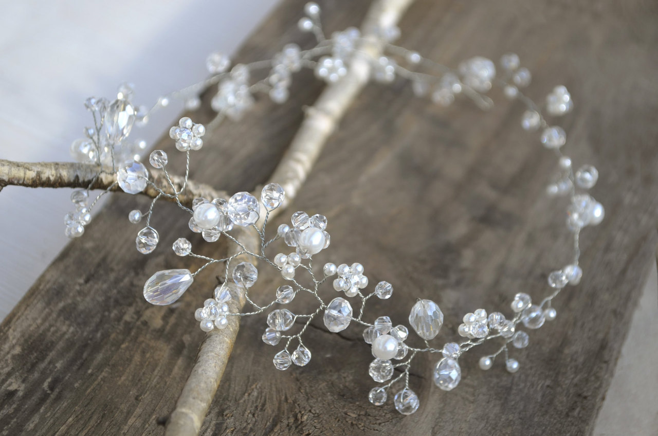 bridal hair vine, bohemian hair wreath, boho hair piece and crystal hair vine
