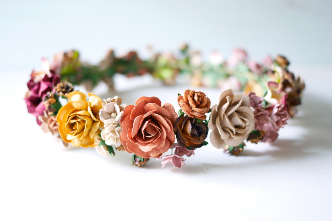paper flower, autumn girl crown, whimsical crown and brown headband