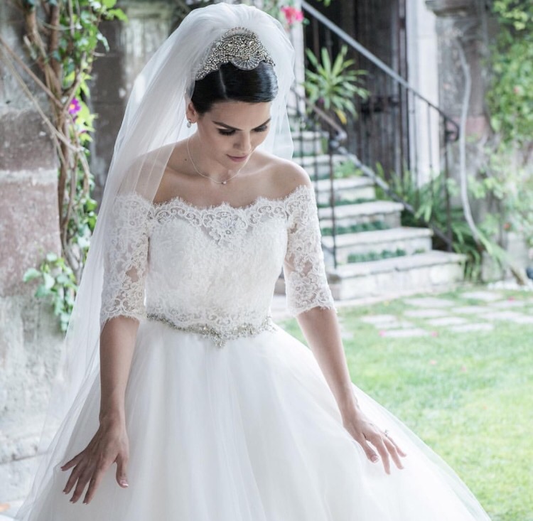 karina banda, wedding dress, wedding dress with belt and goals