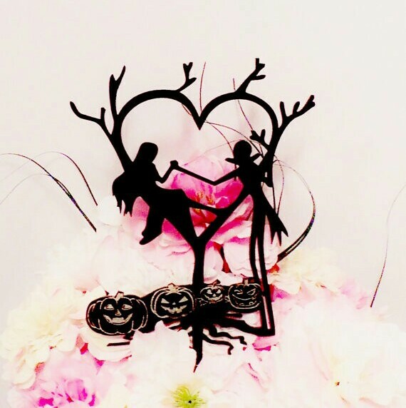 jack and sally, tree, bride and cake topper