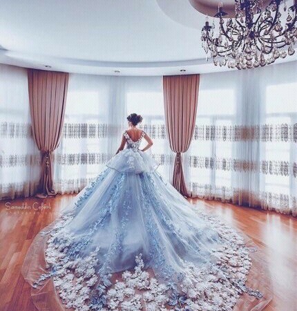 weddingdress, floral and blue