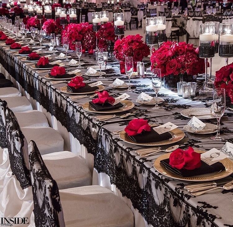 decoration, wedding place, Tables and black and red