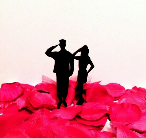cake topper, army, solider and bride