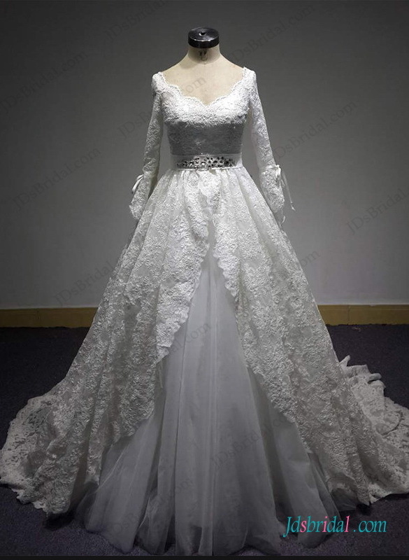 vintage wedding gowns, modest wedding dress, with long sleeves and royal lace bridal dress