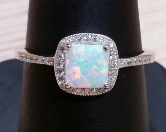 square cut, diamonds and white opal