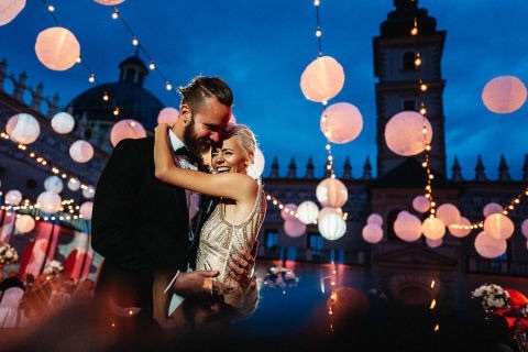 warsaw poland, city lights and wedding pictures
