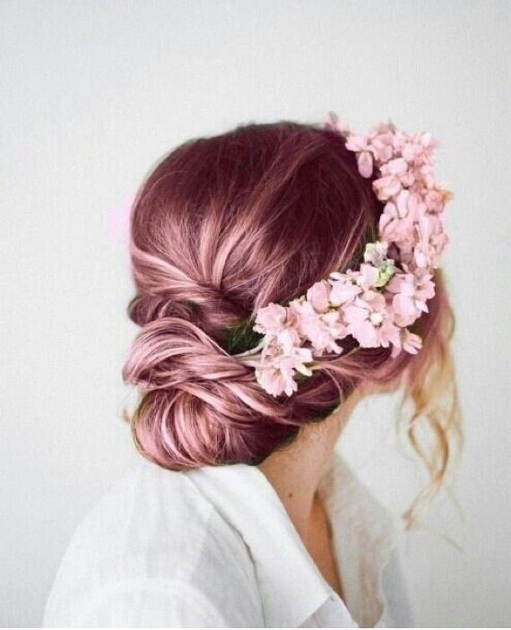 bun, updo, messy bun and flower crown