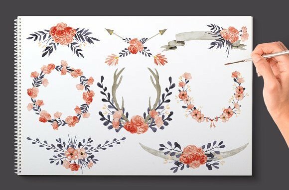 watercolor flowers, wedding graphics and floral graphics