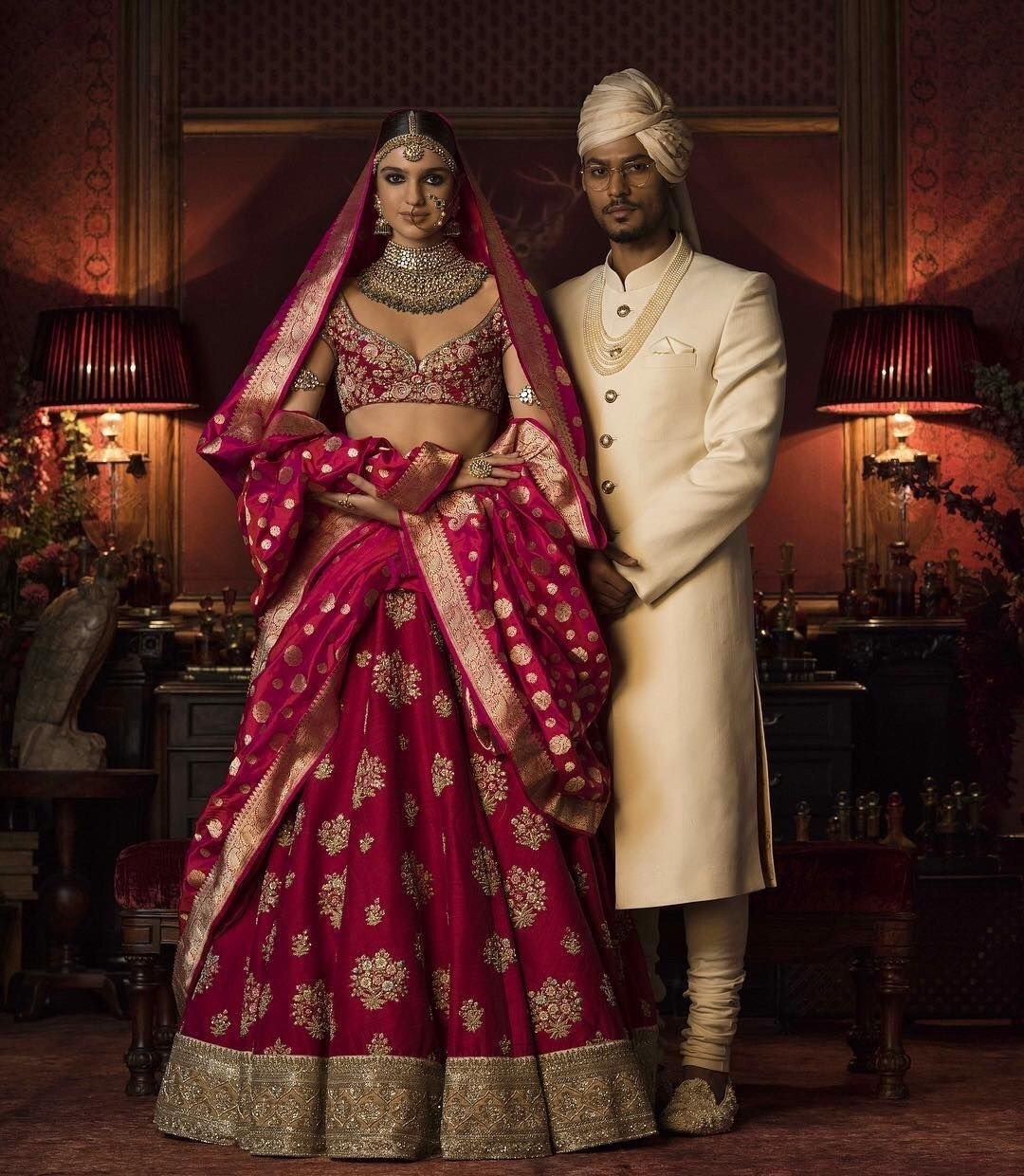 gold, girls, sabyasachi and lahenga