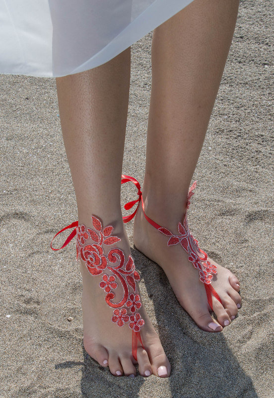 anklet foot, foot wear, bridal sandals and red lace sandals