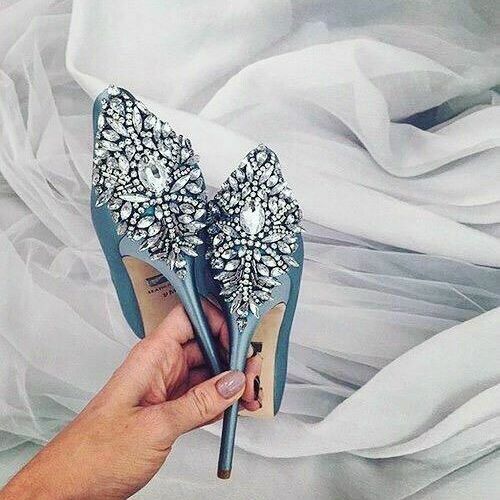 rhinestones, blue, heels and shoes