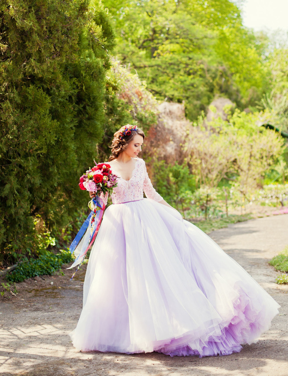 bride, gown, purple and pretty