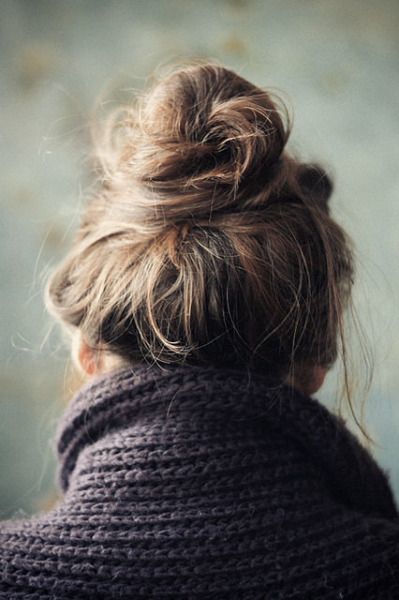 curly, hair and bun